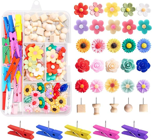 78 Pieces Push Pins Set Cute Thumb Tacks Decorative Flower Push Pins for Wall Cork Board Bulletin Boards with Storage Box