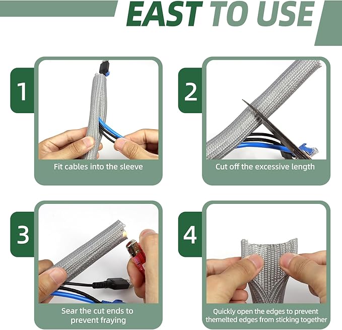 Split Wire Loom Tubing, Cable Protector Sleeve, Braided Cable Management for TV/Computer/Home Theater/Engine Bay, Cord Protectors from Pets No Chew (Grey, 1/2"-25ft)