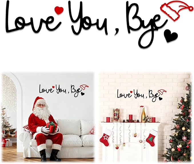 Christmas Love You Bye Wood Sign,Above Door Topper Decoration with Santa Hat,Cute Xmas Sign for Window Wall Express Love&Warm for Your Family Lover,Hallway Entryway Mantle Farmhouse Holiday Home Decor