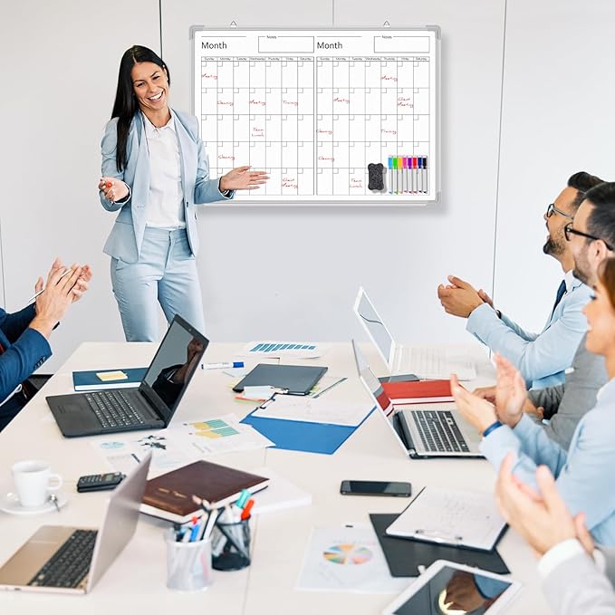 Lincia 36" x 12" Magnetic Horizontal 2 Month Dry Erase Calendar for Wall Undated Horizontal Dry Erase Wall Calendar Planner Aluminum Frame Whiteboard Calendar for Home Office Projects Wall Fridge