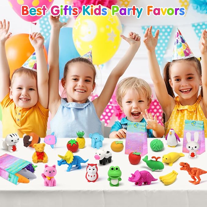 Palmatte 40PCS Mini Animal Erasers Kids Prizes Treasure Box Toys Classroom Rewards Desk Pets Pencil Erasers Bulk Cute School Supplies Kids Party Favors Goodie Bag Stocking Stuffers Easter Egg Fillers