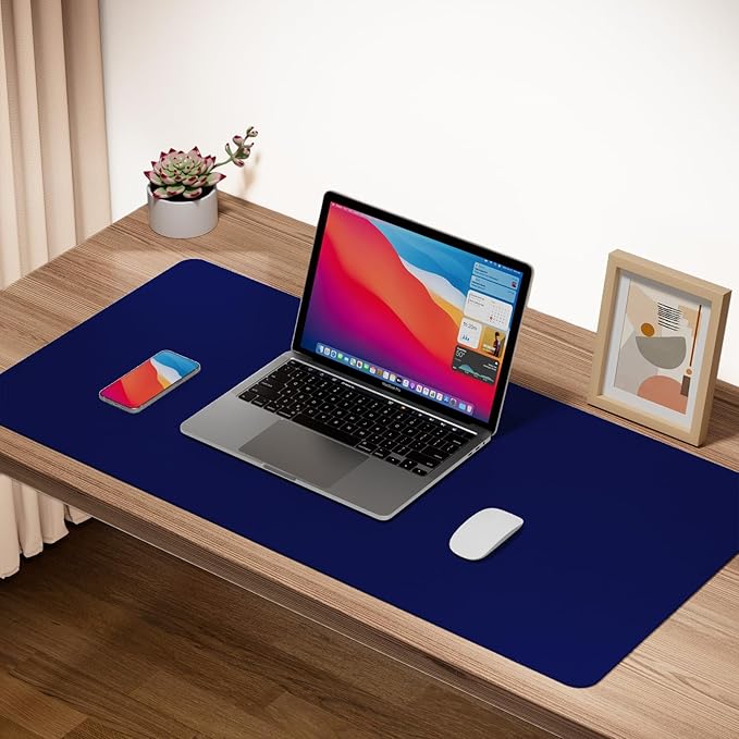 Boutilon Leather Desk Pad Protector,Non-Slip Mouse Pad,Laptop Desk Pad,Office Mouse Mat,Waterproof Leather Desk Blotter,Desk Writing Pad for Office and Home (M-Navy,30"x14")