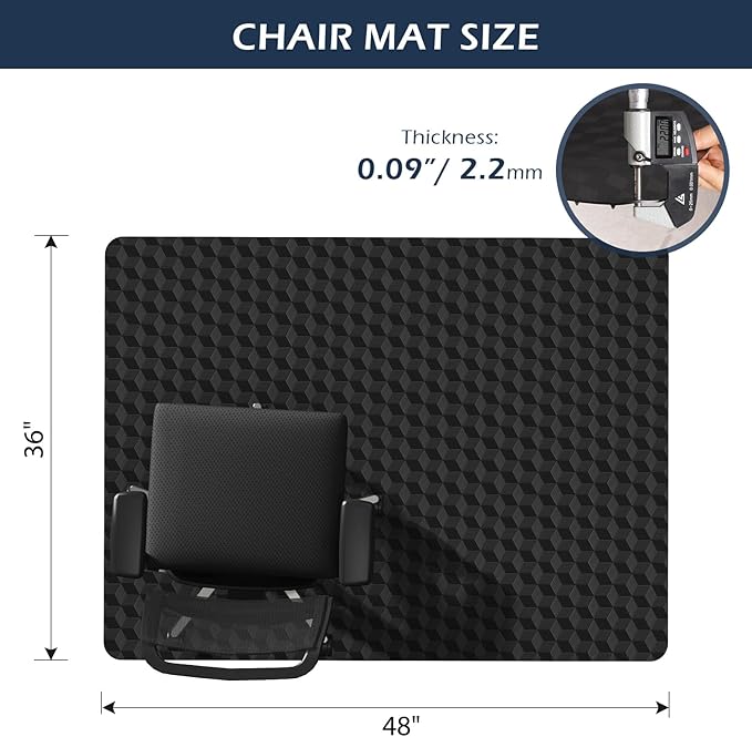 SALLOUS Chair Mat for Carpet 36" x 48" - 3D Geometric Chair Mat for Carpeted Floors, Heavy-Duty Carpet Protector Computer Desk Mat with Grips, Non-Slip Vinyl Floor Mat for Home Office, Black