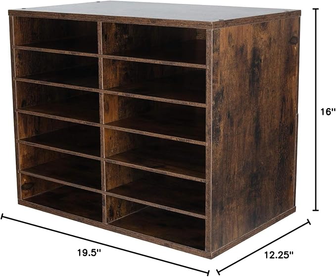 EasyPAG Wooden Literature Organizer with Adjustable Shelves, 12 Compartments Office Paper Organizer Storage 6000 Sheets Letter Size Paper, Student Mailbox for Classroom, Archaize