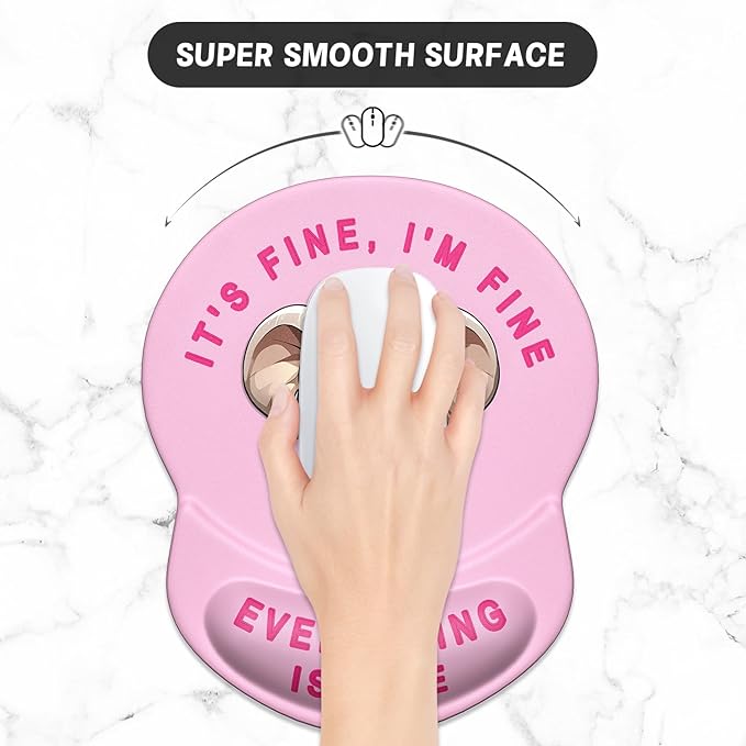 ITNRSIIET Ergonomic Mouse Pad with Gel Wrist Support Small Wrist Rest Smooth Surface Non-Slip PU Base Comfortable Office Supplies Pain Relief, 8.7 x 7.2 inches, Pink Pretty Elephant