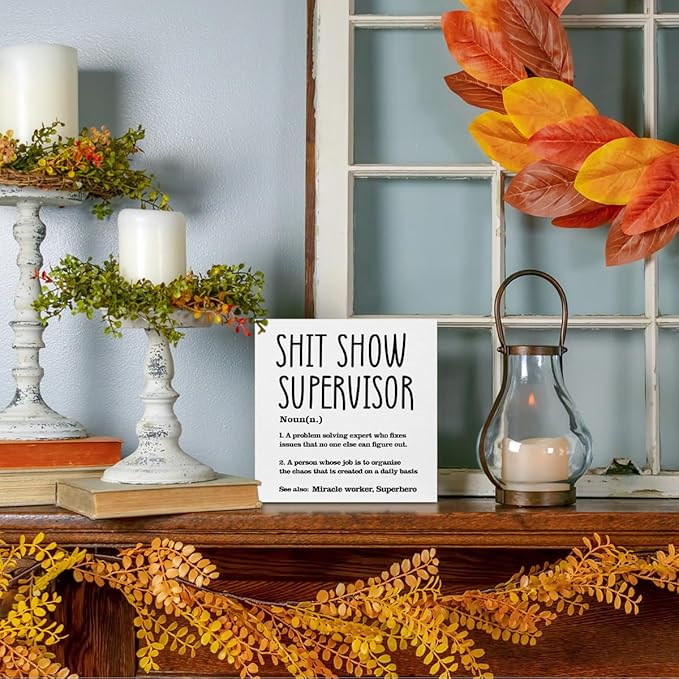 Supervisor Gifts for Women Funny Office Decor, Sarcastic Wooden Box Sign, Home Farmhouse Table Shelf Desk Decor Accessories, Boss Gifts Thank You Farewell Appreciation Gifts for Coworkers Mentor