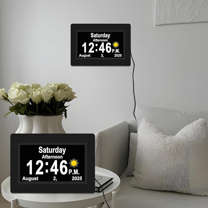 SSYA Dementia Clocks with Day and Date for Seniors,13 Alarms Custom Reminders, Extra Large Digital Calendar Clock for Elderly. (Black)