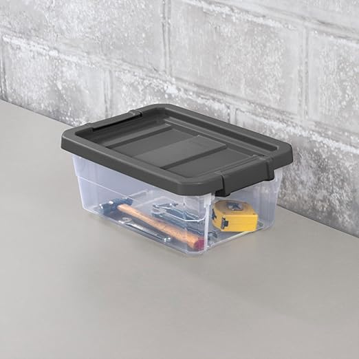 Sterilite 12-Pack Modular Stacker Box, Durable Clear Plastic Storage Bins with Latching Lids, 16 Quart - Stackable Organizing Container Boxes for Closet, Bathroom, and Office