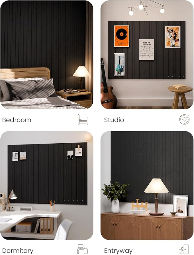 Fluxynara Large Felt Bulletin Board 48" X 36" Large Cork Board Alternative-12 Pack with 70 Safe Removable Adhesive Tabs, Cork Boards for Walls Cork Board for Home Office Classroom Pin Board (Black)