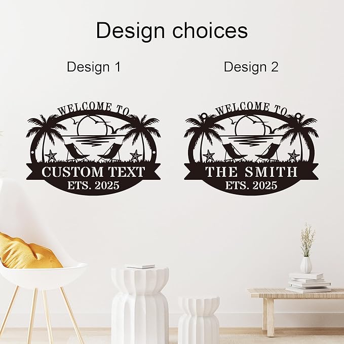 Custom Metal Coastal Beach House Welcome Sign, Personalized Patio and Pool Sign, Ocean Room Wall Art, Outdoor Coastal Decor