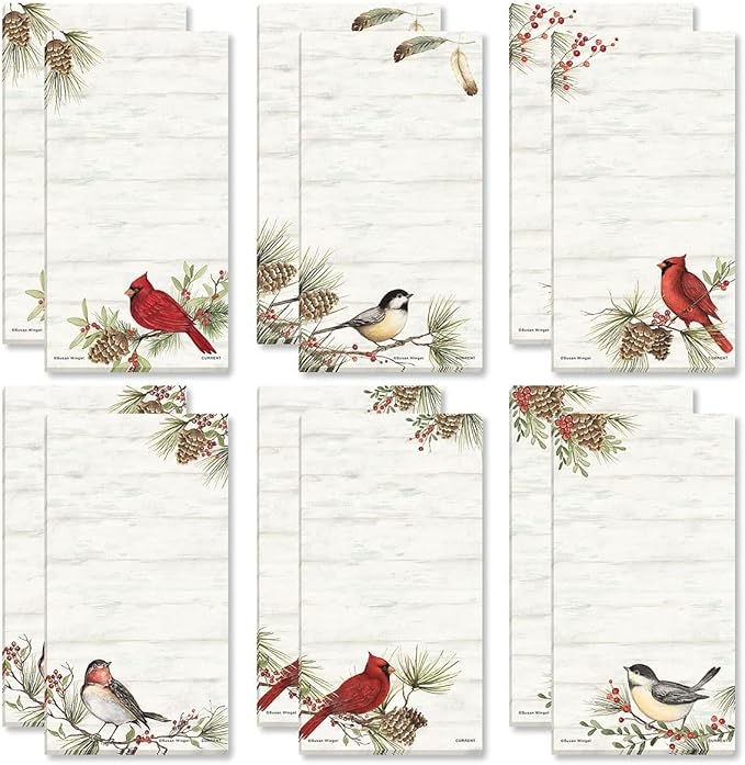 Current Cardinal Woodland Birds Magnetic Holiday Notepad Set – Set of 12 Memo Pads, 6 Designs, 30-Sheet Pads, 3½ x 6½ Inches, Shopping List, To-Do Notes, Printed in The USA