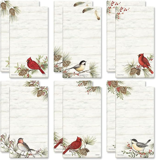 Current Cardinal Woodland Birds Magnetic Holiday Notepad Set – Set of 12 Memo Pads, 6 Designs, 30-Sheet Pads, 3½ x 6½ Inches, Shopping List, To-Do Notes, Printed in The USA