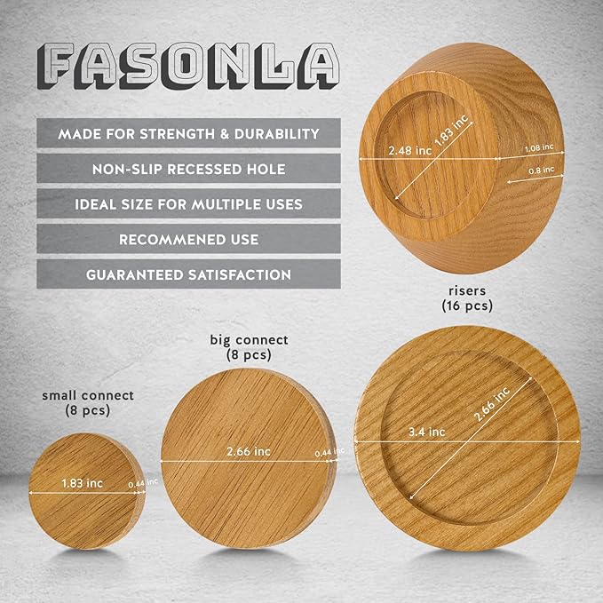 Bed Risers, Furniture Risers (Set of 8-Height 1") Can be Adjusted to 2'' 3''or 4'', Lifts Furniture Risers, Solid Natural Wood Risers, Non-Slip Recessed Hole (Natural Wood Color)