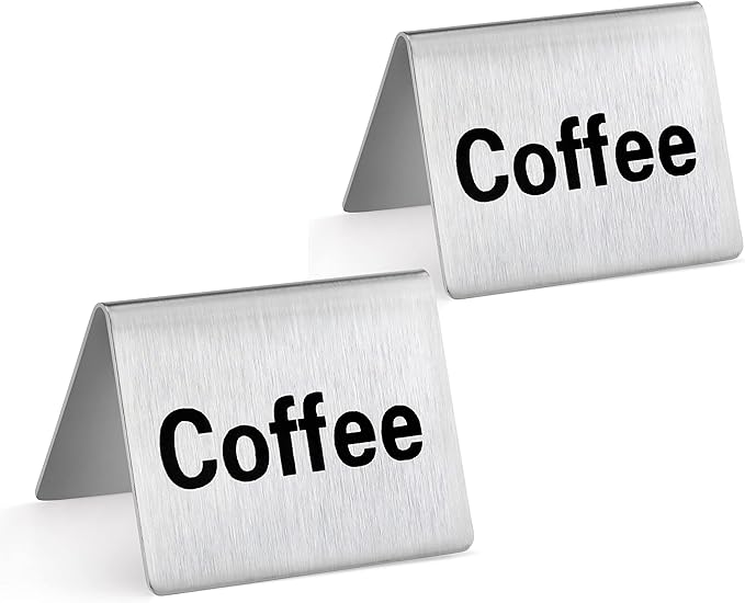 New Star Foodservice Stainless Steel Table Tent Sign (Silver (Coffee), 2 x 2-Inch (Set of 2))