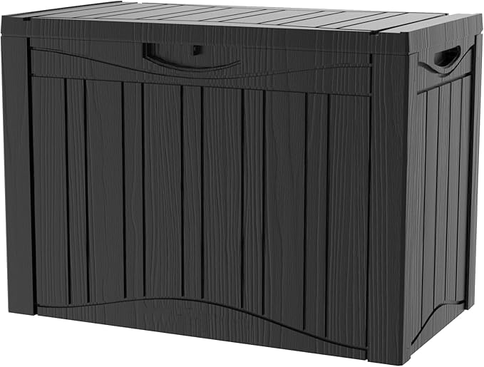 Decksplore 50 Gallon Outdoor Storage Box Waterproof Lockable Resin Deck Box Large, Patio Storage Bin for Pool Accessories Cushion Furniture, Garden Tools, UV-Resistant Outside Delivery Black