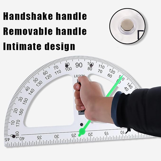 Magnetic Geometry Tool, Protractor, Triangle Rulers Easy Attachment Blackboard Measurement Kit, Teacher Board Protractor Multi-Purpose Kit Large (Transparent-3pc)