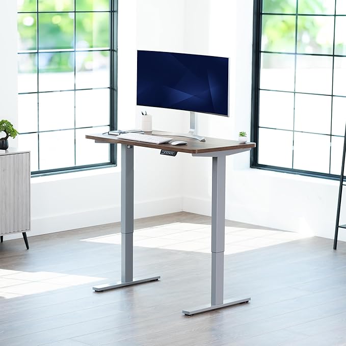 VIVO Electric 43 x 24 in Rustic Standing Desk, Memory Height Adjustment, 1B Series, Holds 220 lbs, One-Piece Vintage Brown Top, Gray Frame, DESK-KIT-1G4N