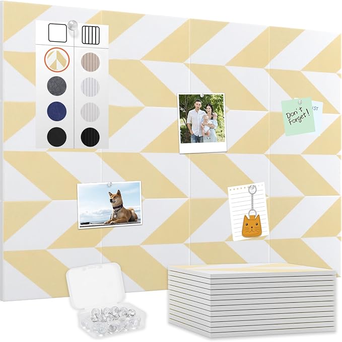 Smarpau Large Cork Board for Walls, 12 Pack Square Bulletin Board, 48"x36" Pin Board with Pushpins Removable Security Stickers, Felt Wall Tiles for Office Home Decoration-Geometric