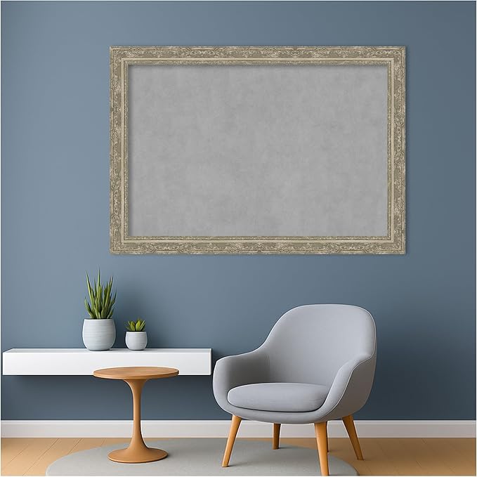 Amanti Art Silver Framed Magnetic Board 28x40 Large Vision Board for use with Magnets, 100% Metal Sheet to Display Items as Office Decor or for Home Organization in mudroom, Kitchen or Kids Room