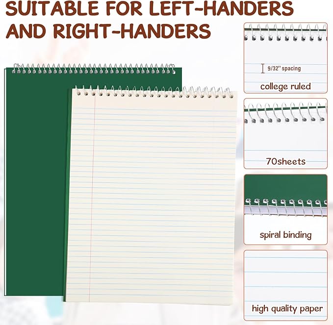 Maitys 6 Pcs Legal Pad Steno Spiral Notebook 8.5" x 11" Top Bound Spiral Pads Hard Cover College Ruled Notepad 70 Sheet Pad for School Office University Home(Chic Color,Modern Style)