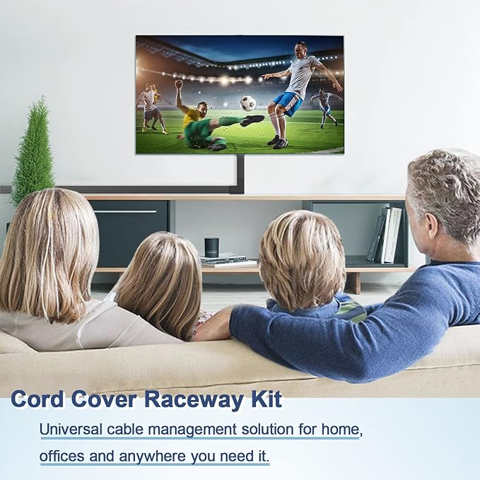Cord Cover Raceway Kit - 157" Cable Concealer, Wire Hider for TV Wall Mounting and Wire Management, Black
