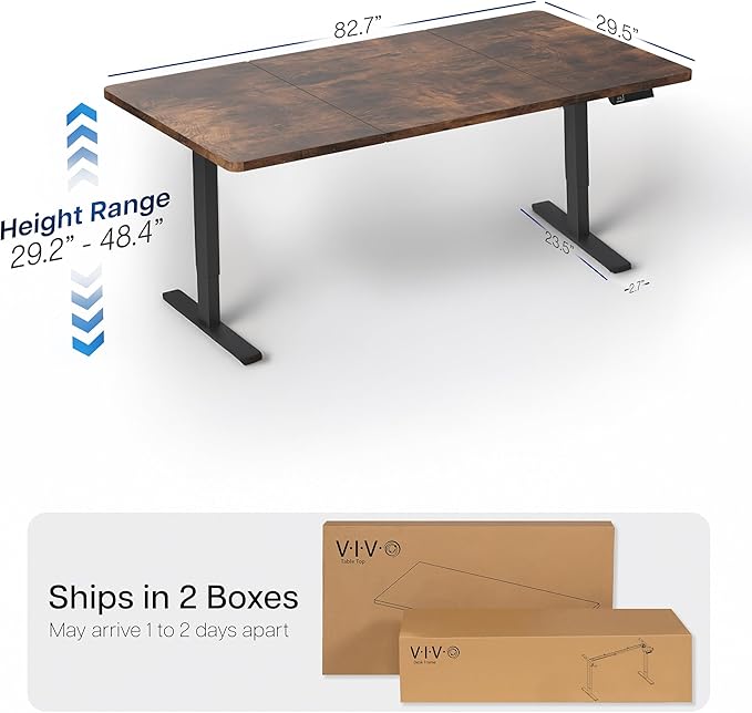 VIVO Large Electric 83 x 30 in Standing Desk, Memory Height Adjustment, 1B Series, Holds 220 lbs, Rustic Vintage Brown Top Black Frame, DESK-KIT-1B8N
