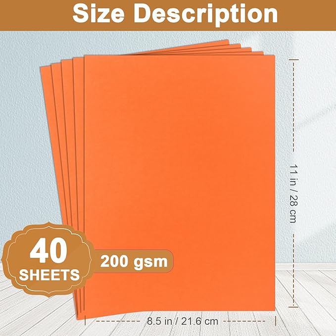 Silunkia 40 Sheets Orange Cardstock 8.5 x 11 Craft Paper, 75lb Premium Pumpkin Card Stock Printer Paper for DIY Cards Making, Certificates, Invitations, Scrapbooking, Party Decorations