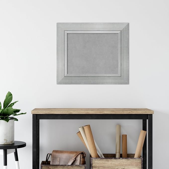 Amanti Art Silver Framed Magnetic Board 23x27 Small Vision Board for use with Magnets, 100% Metal Sheet to Display Items as Office Decor or for Home Organization in mudroom, Kitchen or Kids Room