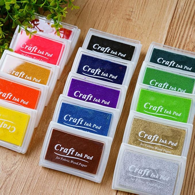 JZTang 6 Pcs Craft Ink Pad, Washable Ink Pads Multicolor Ink Pads for Rubber Stamps, Paper, Scrapbooking, Wood Fabric, 6 Unique Pure Colors