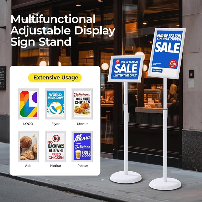 YIYO sign stand，floor sign holder poster stand heavy duty pedestal signage stand for display (WHITE, 11*17)