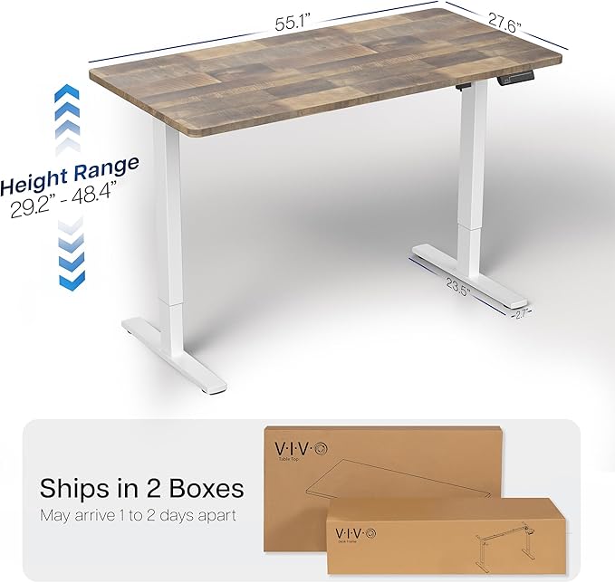 VIVO Electric 55 x 28 in Standing Desk, Memory Height Adjustment, 1B Series, Holds 220 lbs, One-Piece Reclaimed Wood Top, White Frame, DESK-KIT-1W55P