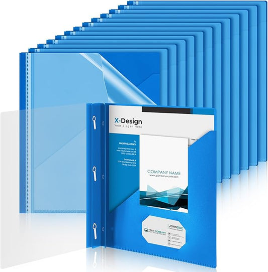 Teling 24 Pcs Clear Front Report Covers with 3 Prongs, Plastic Blue Presentation Folders Bulk with 3 Pockets for A4 and Letter Size Paper, 90 Sheet Capacity, Document Covers for School Business
