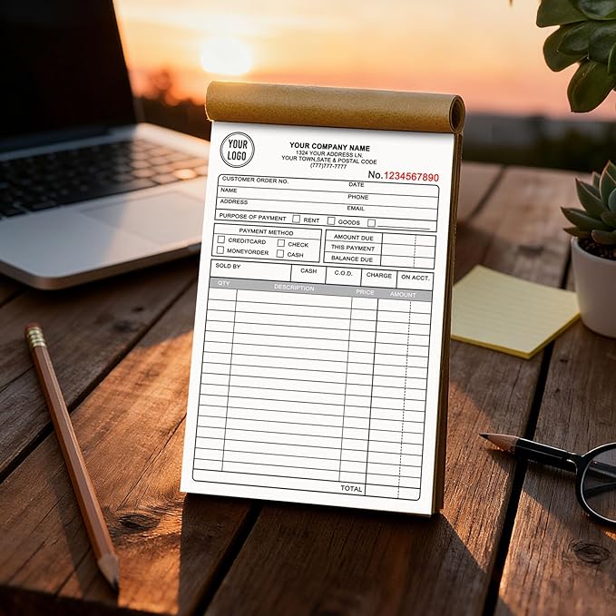Custom Invoice Book with Logo 100 Set Personalized Receipt Books Customized Invoices for Small Business 2 - Parts Carbonless Duplicate Invoice Forms NCR Books