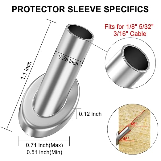 BLIKA 40 Pack 3/16" Angle Beveled 45 Degree Protector Sleeves for 1/8", 5/32", 3/16" Stair Cable Railing, T316 Stainless Steel Wood Post Protector