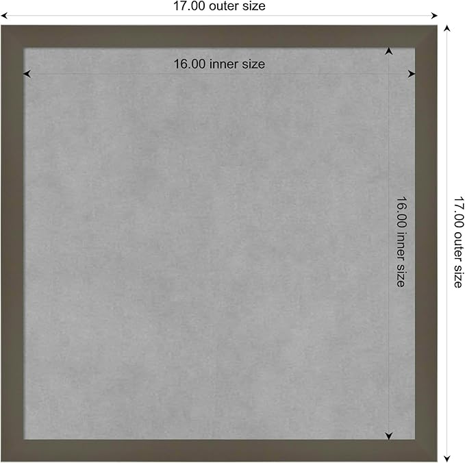Amanti Art Grey Framed Magnetic Board 17x17 Small Vision Board for use with Magnets, 100% Metal Sheet to Display Items as Office Decor or for Home Organization in mudroom, Kitchen or Kids Room