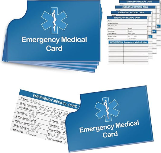 4 Pack Emergency Medical Information Id Card Red Medical Condition and Emergency Contact Id Wallet Card Medical Alert Wallet Card Pocket Size Medication List and Medical Cards for Caretakers (Blue)