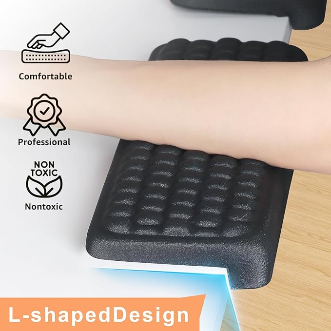L-Shaped Desk EdgeRest, 2-Piece Set,Desk Elbow Pad, Ergonomic Design, Suitable for Desk and Table Edge, Memory Foam Material, Non-Slip and Wear-Resistant, Black Oval9（Fabric）