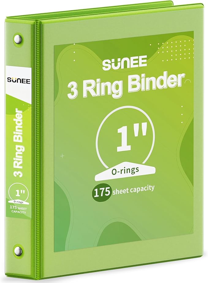 SUNEE 3 Ring Binder 1 Inch 1 Pack, Clear View Binder Three Ring PVC-Free (Fit 8.5x11 Inches) for School or Office Supplies, Tender Green