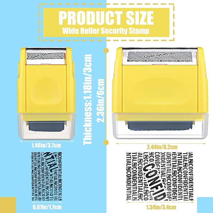 Nezyo 2 Pack Identity Protection Roller Stamp Identity Theft, Confidential, Privacy Roller Stamp Information Blocker and 4 Pack Refill Ink for ID Account Data Address Security(Yellow)