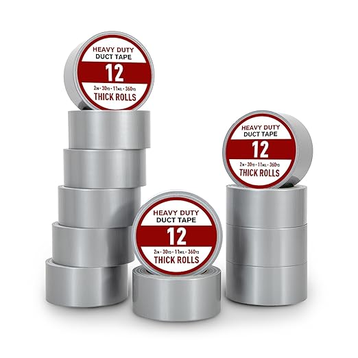 Hymula Duct Tape, 12 Roll Silver Tape, Multi Packing Tape, 30 Yards x 2 Inch Grey Tape, Heavy Duty Waterproof Duct Tape, Tear by Hand and No Residue, Bulk for Home Use, Repairs and Office Supplies