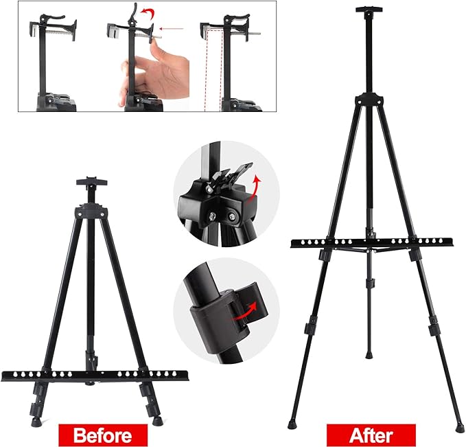 T-SIGN 72 Inches Tall Folding Easel Stand for Display, Aluminum Metal Tripod Art Easel Adjustable Height from 22-72 - Instant Poster Easels for Painting Canvas - Floor Standing Easel (Pack of 2)
