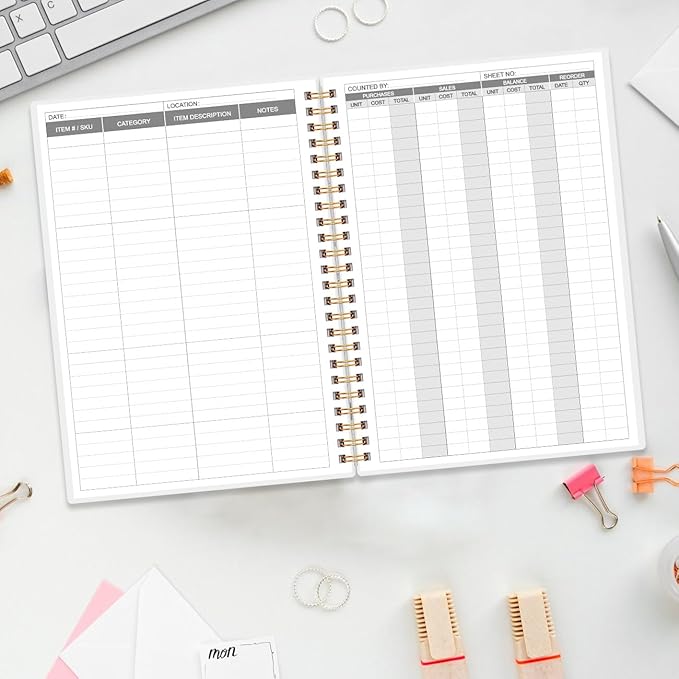 Inventory & Sales Log Book for Small Business – Inventory Ledger Book, Inventory Notebook, Order Tracker for Purchases, Sales & Reorders, 5.8" x 8.5", Rose Leaf