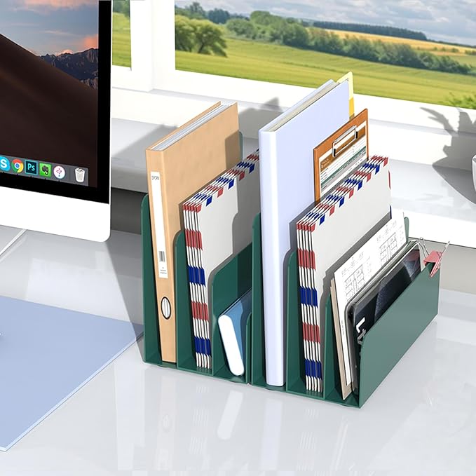 OUTIOE Mail Organizer Countertop, Small Desk File Organizer, Metal File Holder - Essential Workspace Organizers for Office Desk, Home Office (Green)