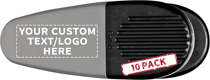 10 Magnetic Memo Holders Set - Customizable Text, Logo - Large Clip, Plastic - Silver Black