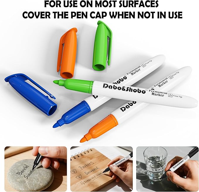 Dabo&Shobo 80 Pack Permanent Markers Assorted Colors, Fine Point, 16 Colors, Works on Plastic, Wood, Stone, Metal and Glass for Doodling, Coloring