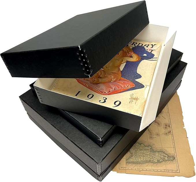 Lineco Museum Archival Drop-Front Storage Box, Acid-Free with Metal Edges, 8.5 X 10.5 X 3 inches, Black (733-2008), Set of 2