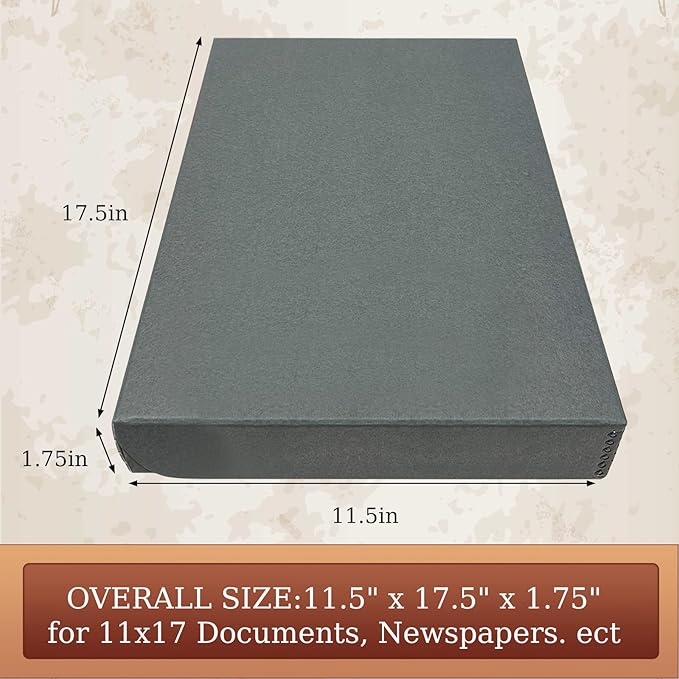Golden State Art, Archival Folio Storage Box 11x17, Clamshell Design with Metal Edge, Preserve and Store Photos Documents Cards Prints Arts Crafts DIY, Gray, Pack of 2