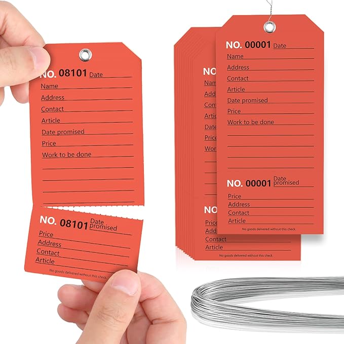 100 Pack Red Repair Tags with Wire Rope Service Repair Tags Numbered with Wire Durable 2.6 x 5.25 Inch Labels for Production Equipment Maintenance Price Notice (100, Red, 2.6x5.25in)