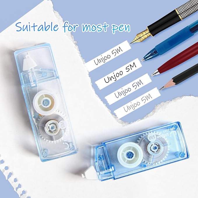 Unjoo Correction Tape, Easy To Use Cute Applicator for Instant Corrections, For school, Office Workers (Gradient Blue, 5M/196" x 0.2",12pack)