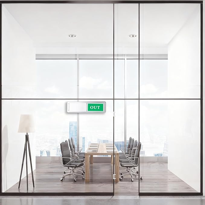 In or Out Door Sign, Sliding Status Indicator for Office Home Meeting Room, Red Green In Out Slider Sign (Silver)